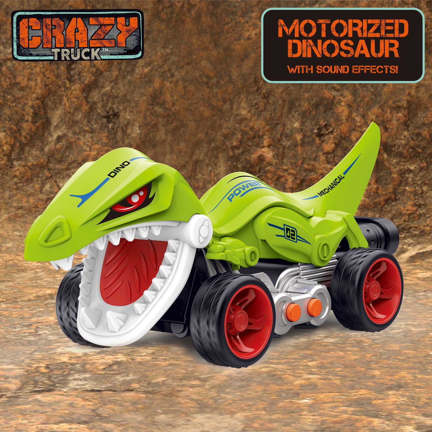 Crazy Truck Motorized Dinosaur - Roaring Green Dino Toy Vehicle for Kids 3+