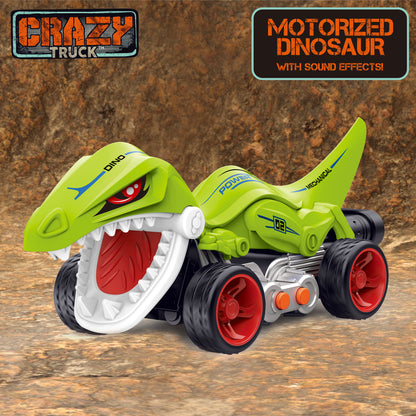Crazy Truck Motorized Dinosaur - Roaring Green Dino Toy Vehicle for Kids 3+
