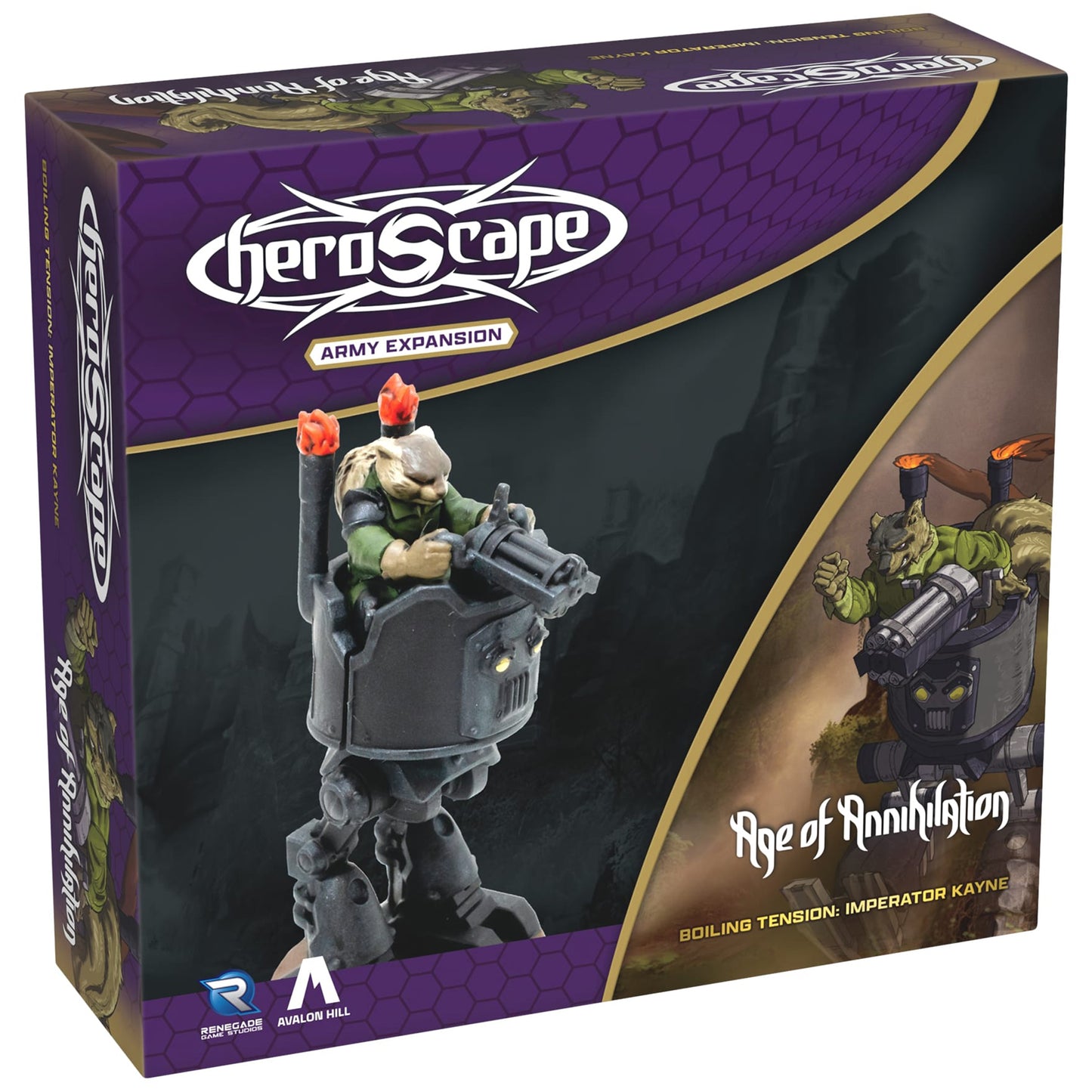 Heroscape Imperator Kayne Army Expansion figure with flaming torches and weapon, miniatures game add-on