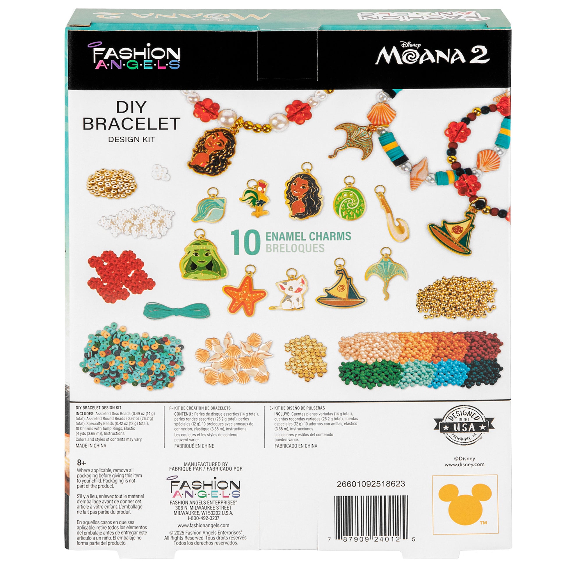 Disney Moana 2 DIY Bracelet Design Kit with 10 enamel charms, beads, and tropical-themed accessories