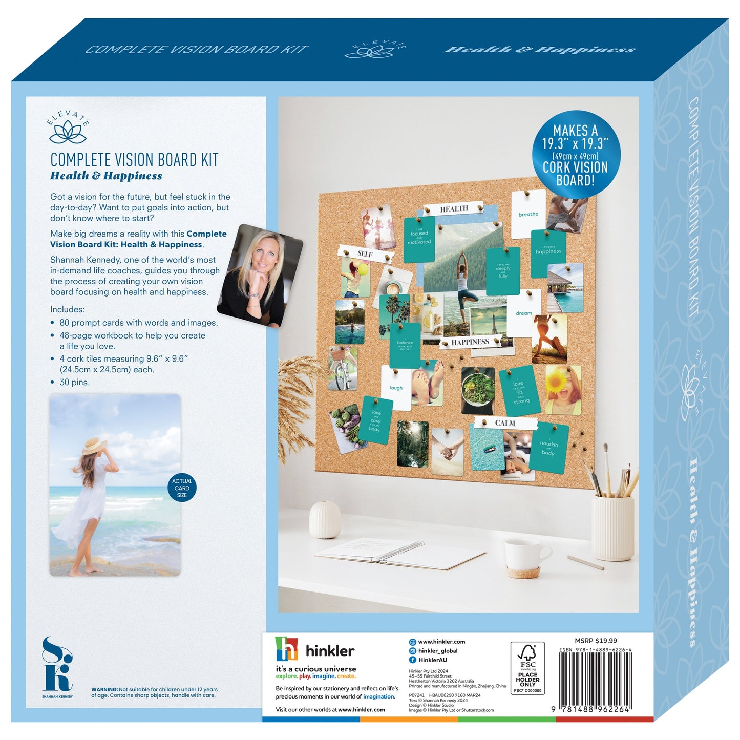 Elevate Complete Vision Board Kit Health & Happiness with cork board, prompt cards, and workbook
