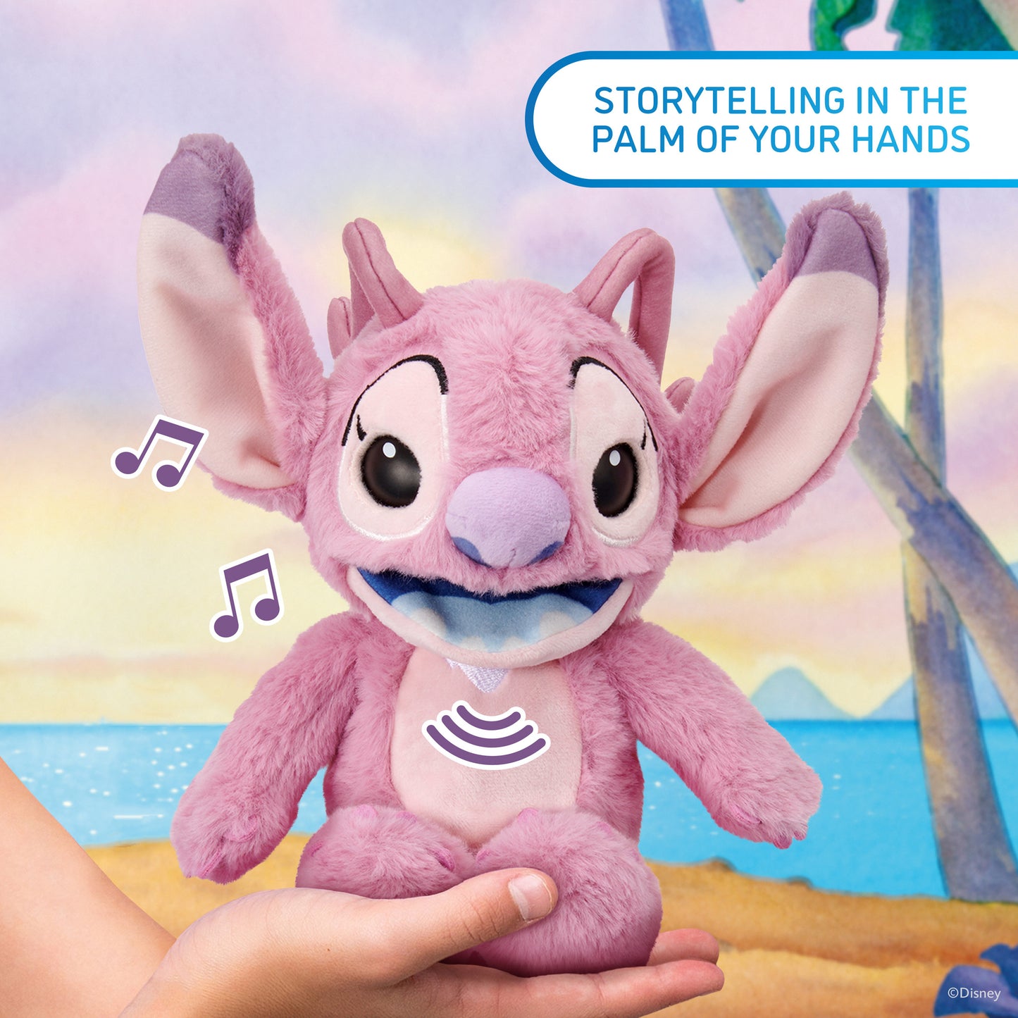 Disney Angel Palm Puppetronic pink plush toy with 40+ sounds and actions in hand