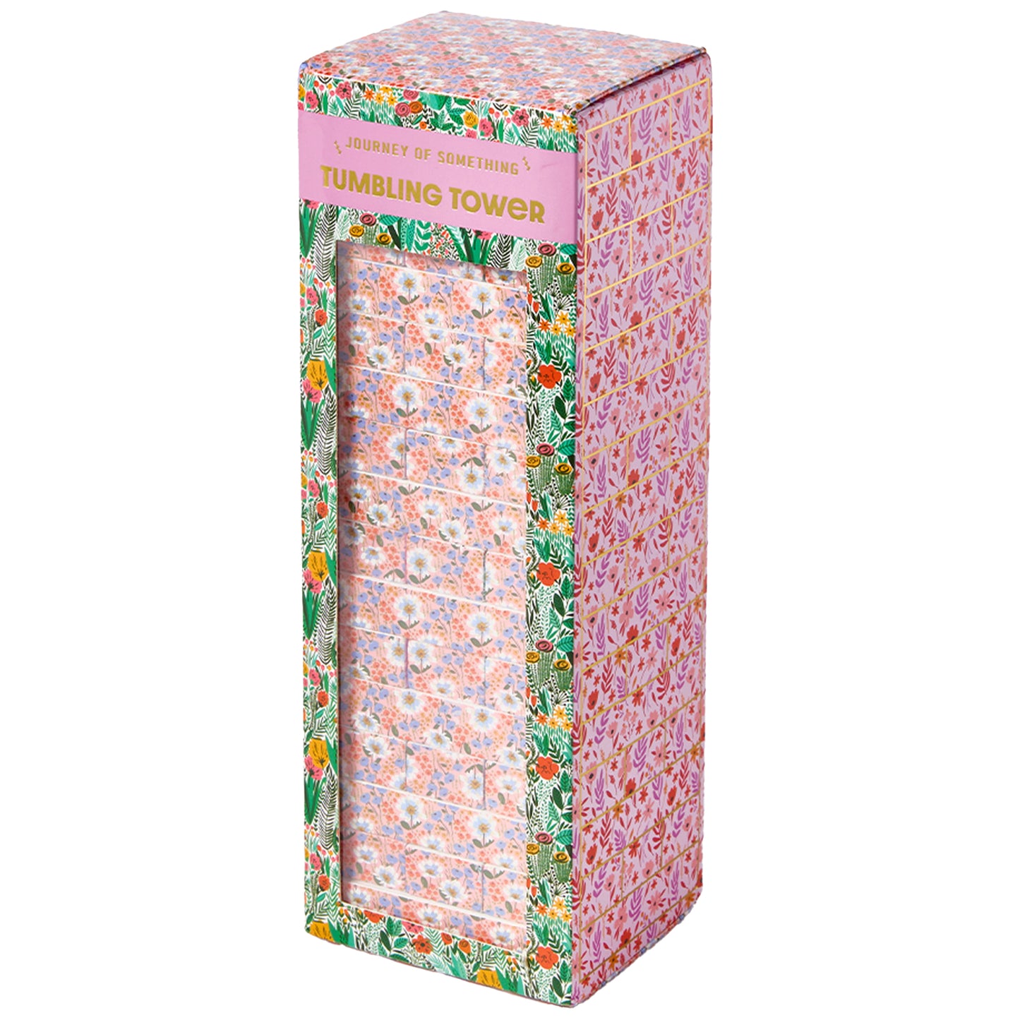 JOS Tumbling Tower colorful floral wooden block stacking game