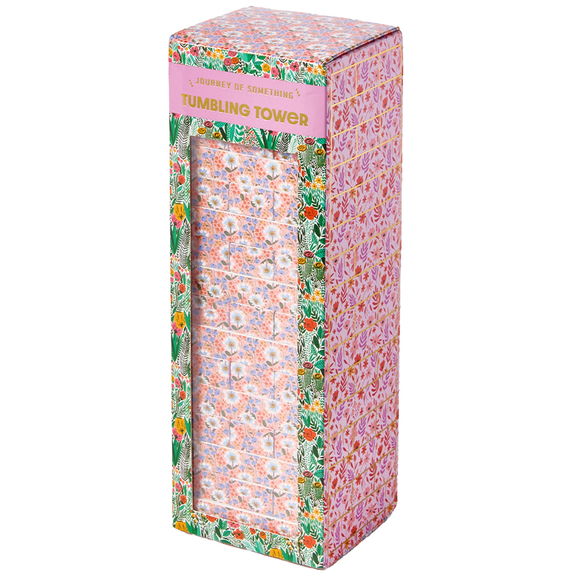 JOS Tumbling Tower colorful floral wooden block stacking game
