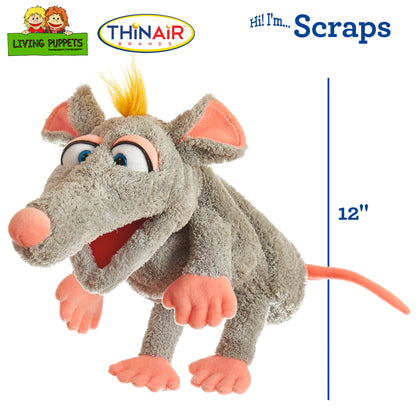 Living Puppets Handmade Scraps The Grey Mouse 12" Plush Hand Puppet