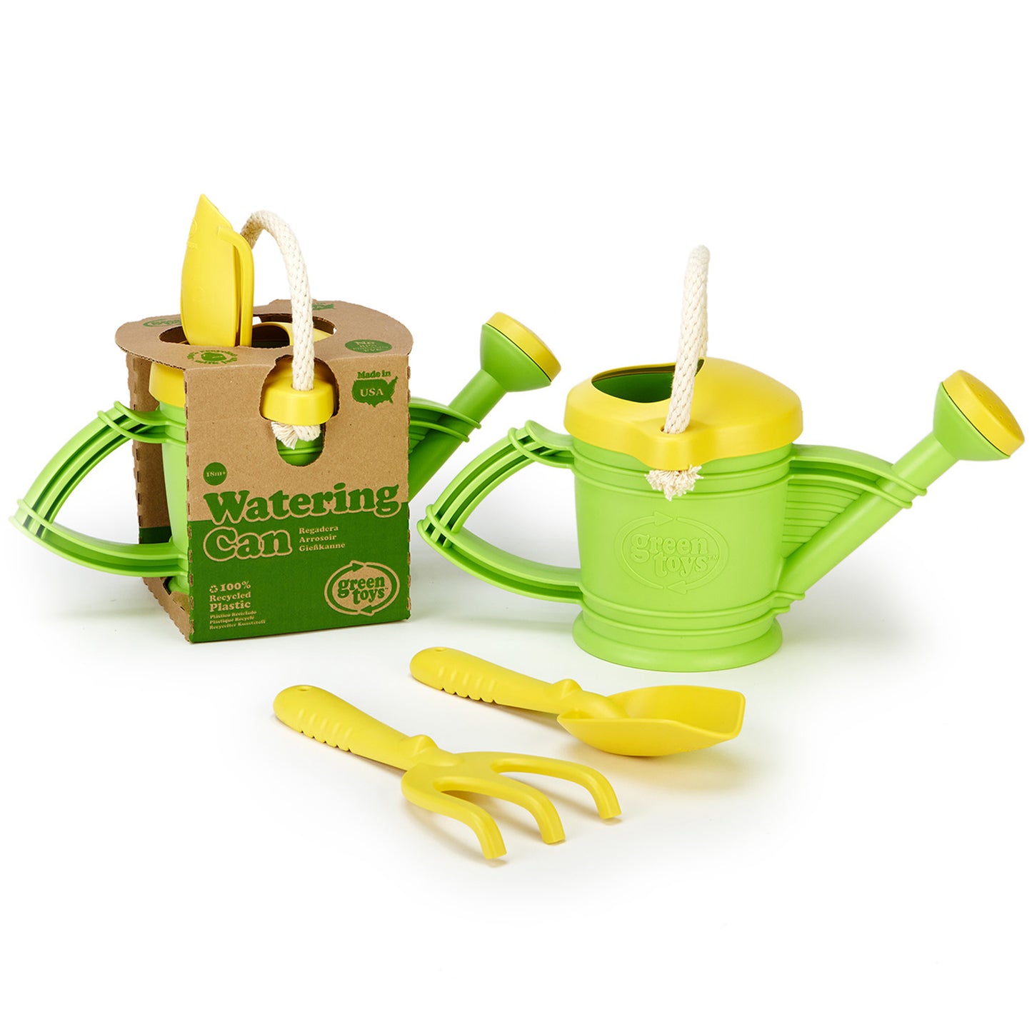 Green Toys - Watering Can Set - Eco-Friendly 3pc Garden Tool Kit, Hand Rake & Shovel, 18mo+