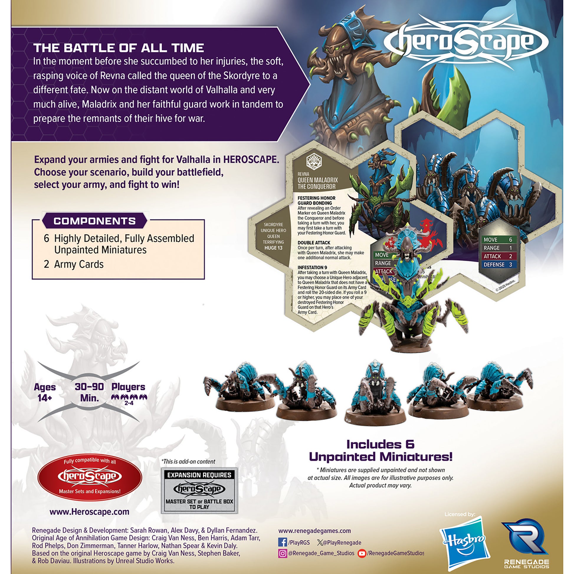 Heroscape Rising Tide Queen Maladrix expansion with 6 unpainted blue insect miniatures and army cards
