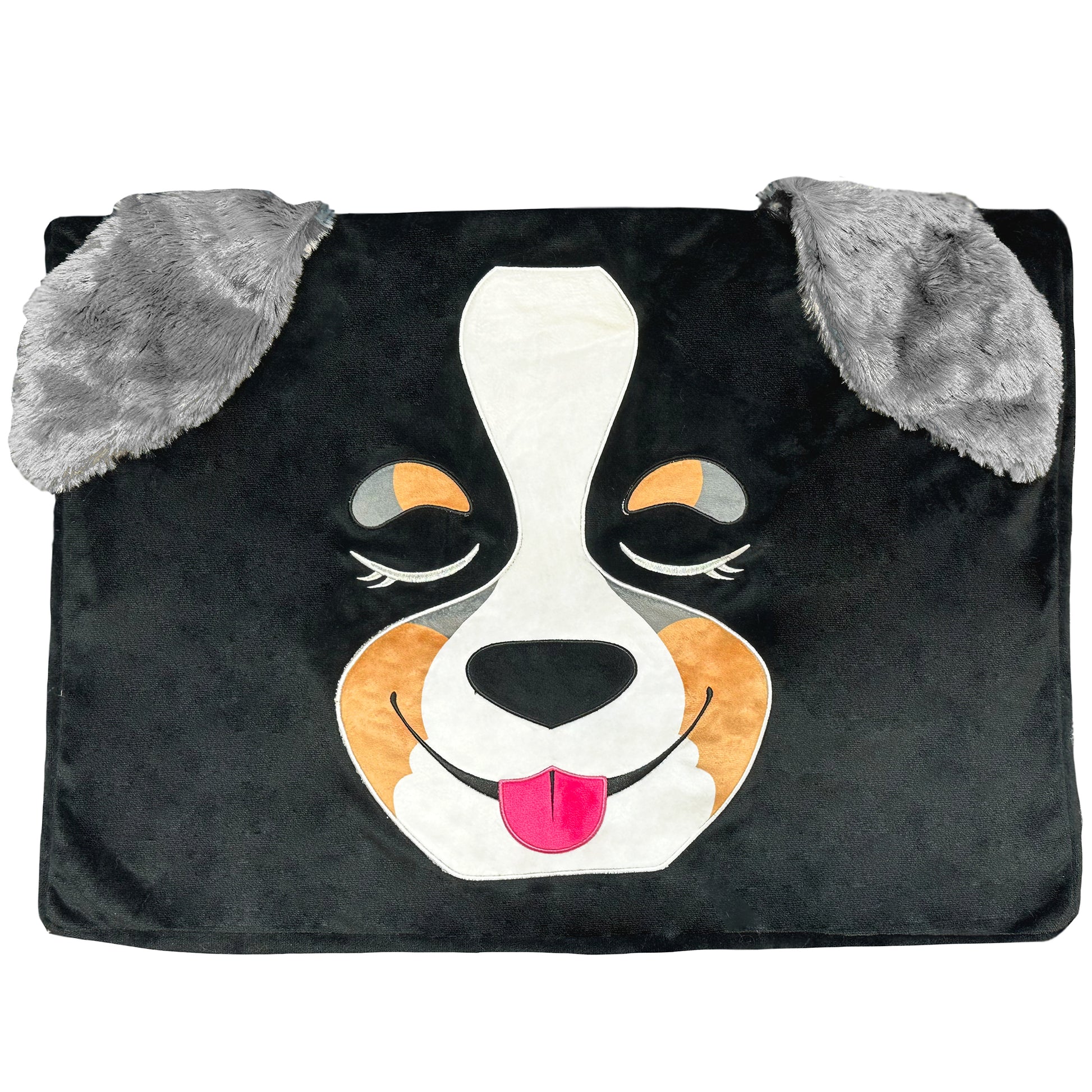 Shadow The Chocolate Dog pet bed slipcover with floppy ears and happy face design