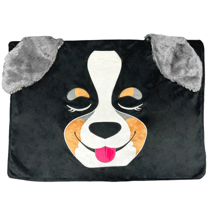 Shadow The Chocolate Dog pet bed slipcover with floppy ears and happy face design