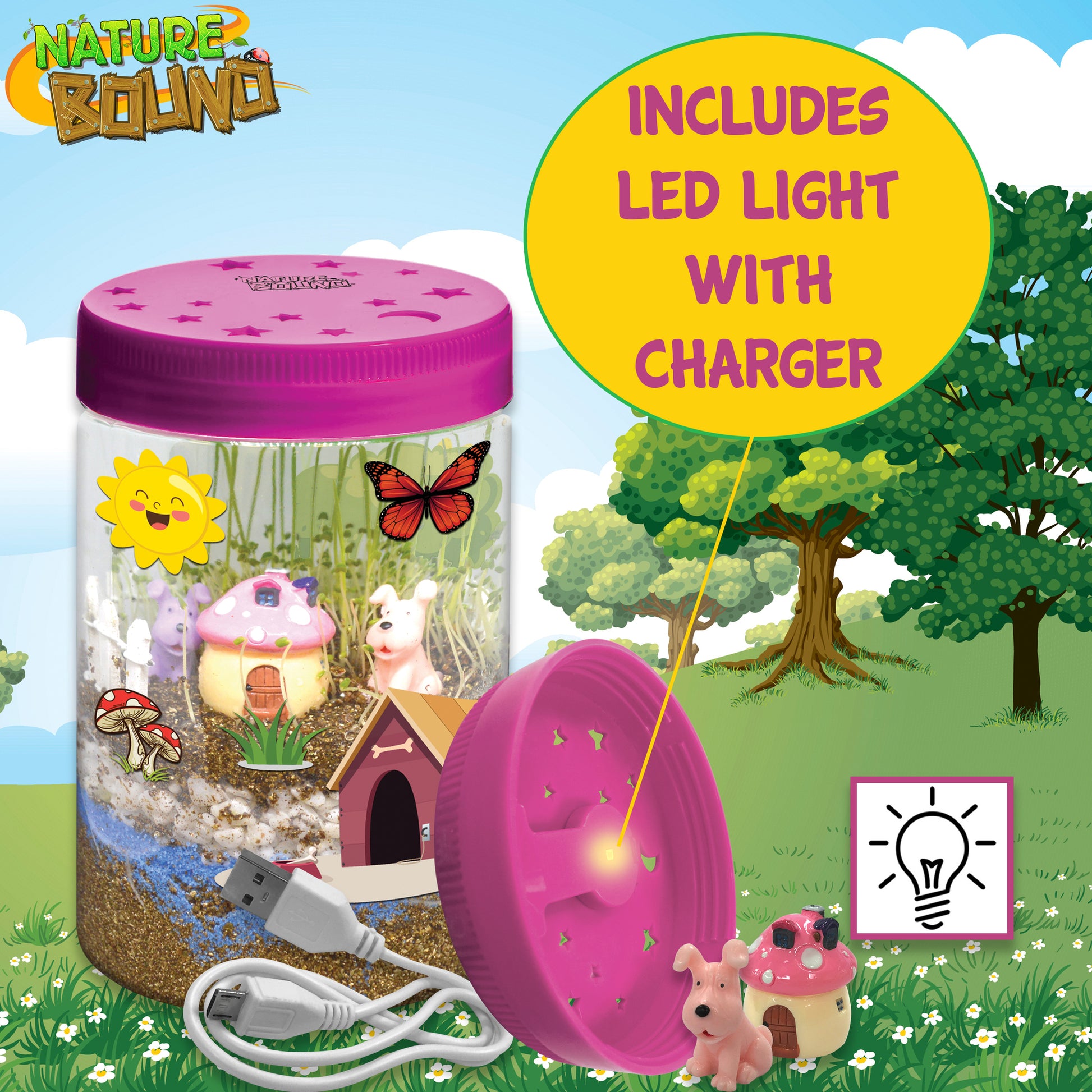 plant terrarium kit with light Nature Bound Light Up Terrarium Kit, Pink
