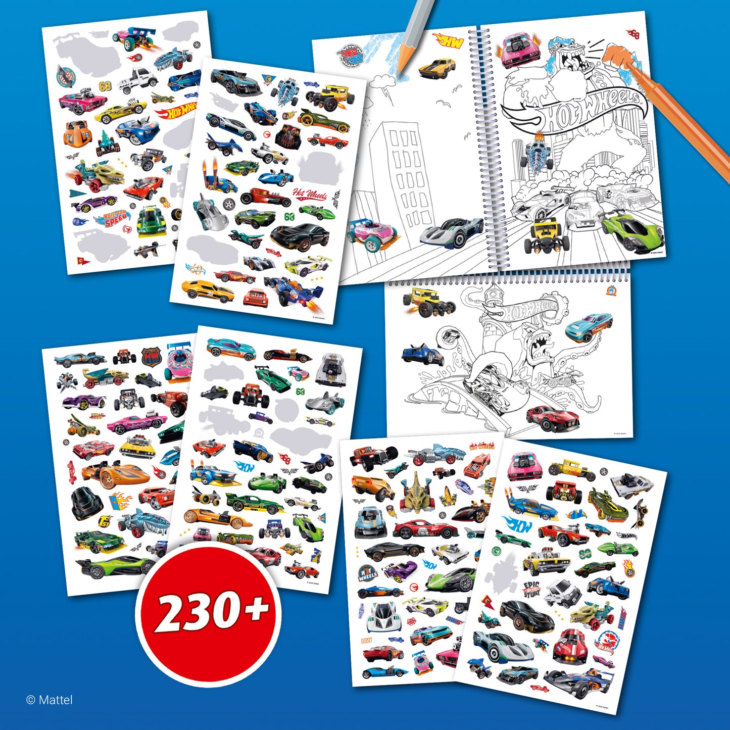 Hot Wheels Color & Sticker Fun spiralbound book with 230+ stickers and coloring pages