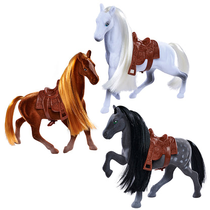 Simba Toys Flocked Horse Trio with Brushes and Saddles Set - Multicolor