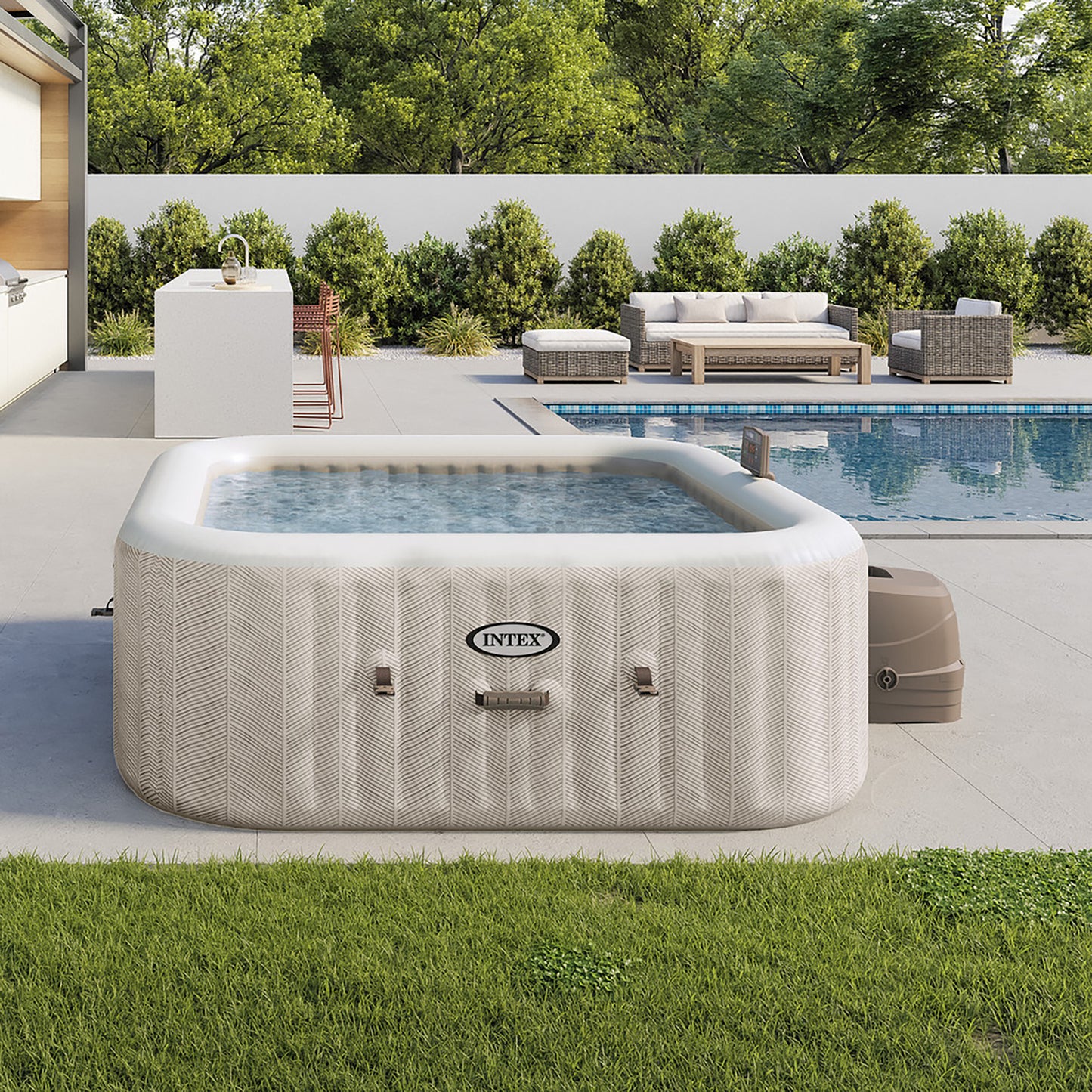 Intex PureSpa Chevron Deluxe 6-Person Inflatable Hot Tub - 77" Square with Jets
