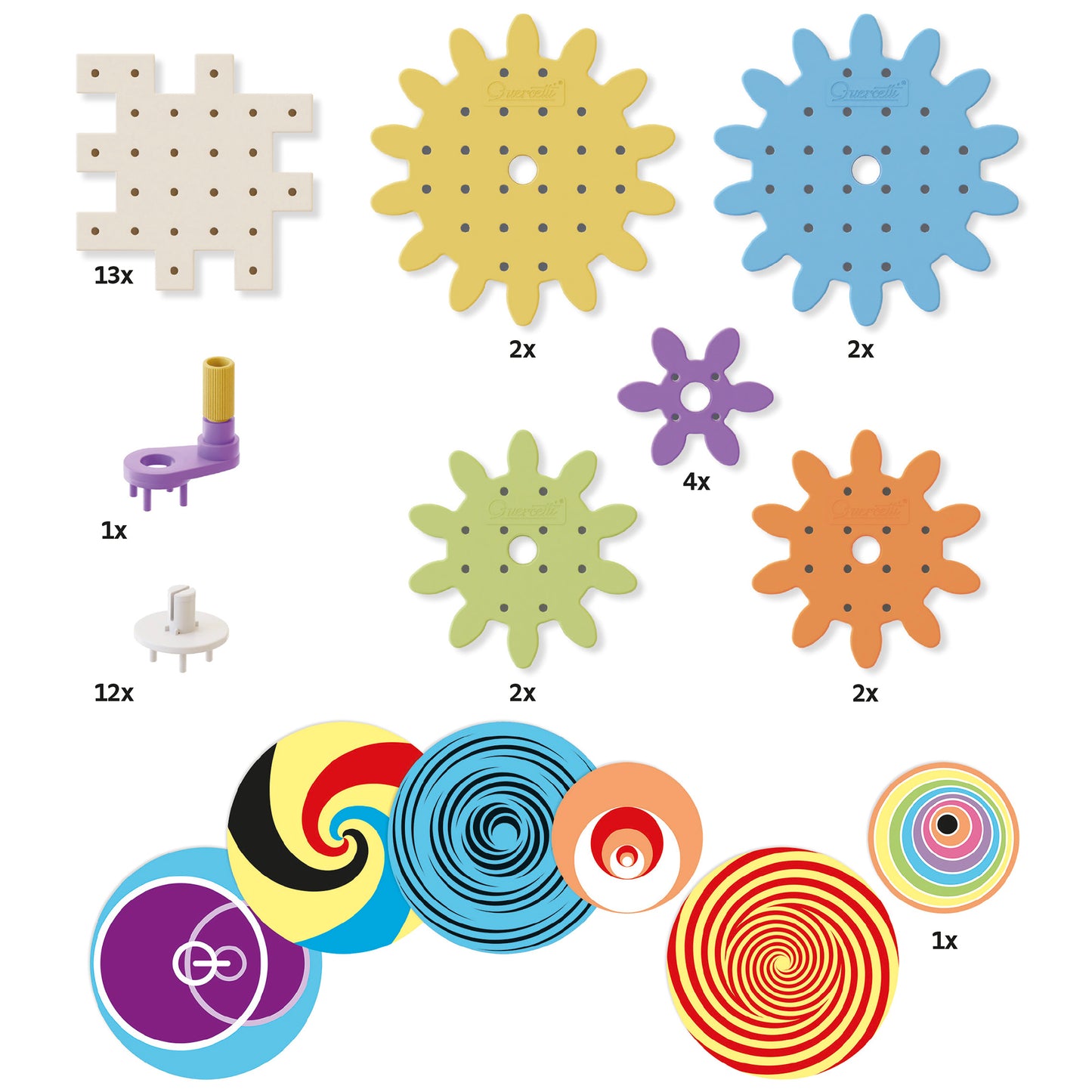 Quercetti PlayEco+ Kaleido Gears - 38pc Colorful STEM Gear Playset