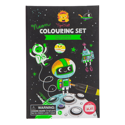 Tiger Tribe Neon Coloring Set - Outer Space Activity Kit with Markers & Stickers