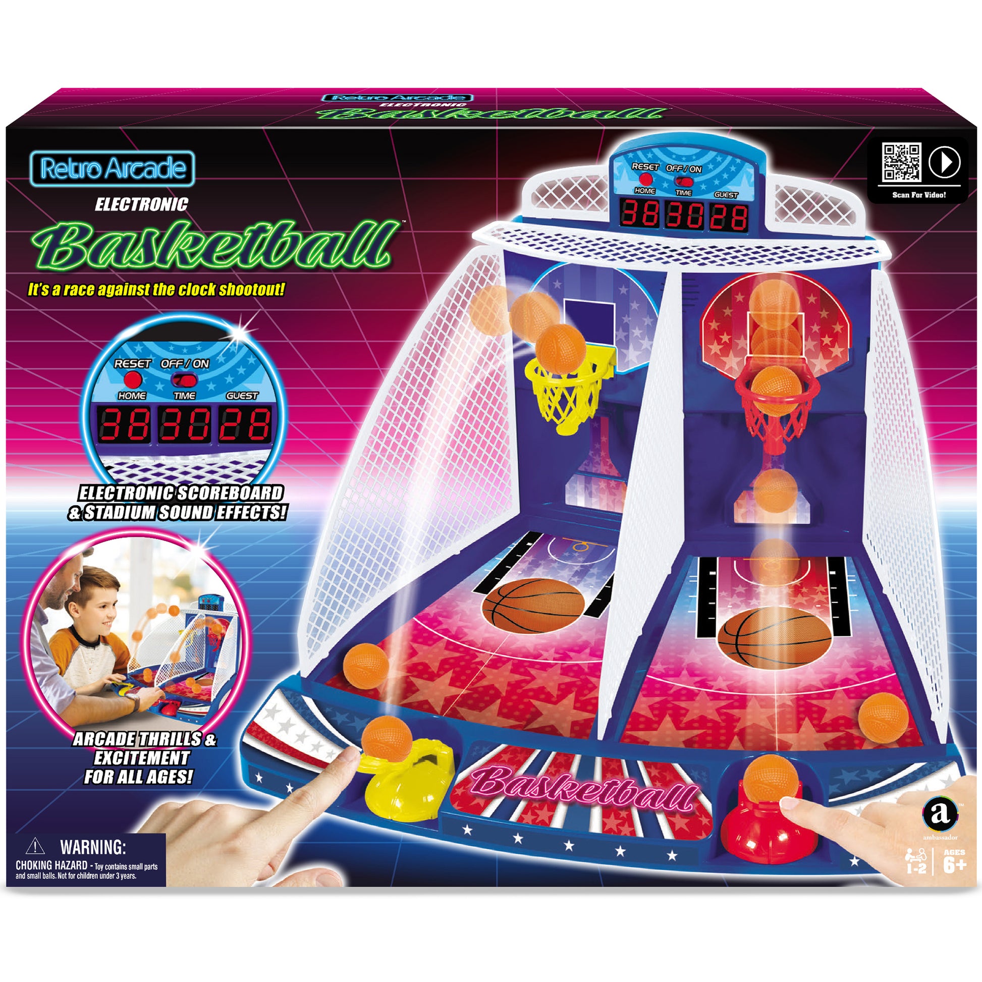Retro Arcade Electronic Basketball game with electronic scoreboard and stadium sound effects