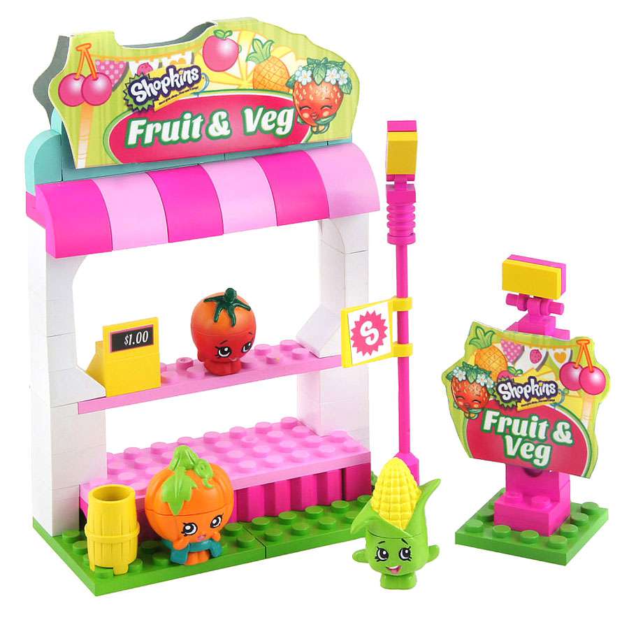 Moose Toys Shopkins Kinstructions 101-Piece Fruit & Veggie Stand Building Set
