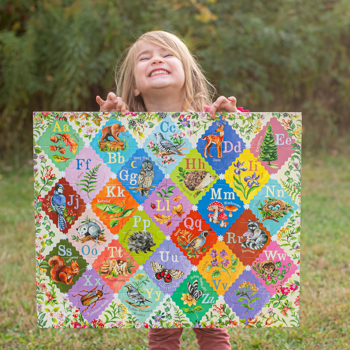 36 Piece Puzzle: A is for Acorn alphabet learning puzzle with colorful animal illustrations