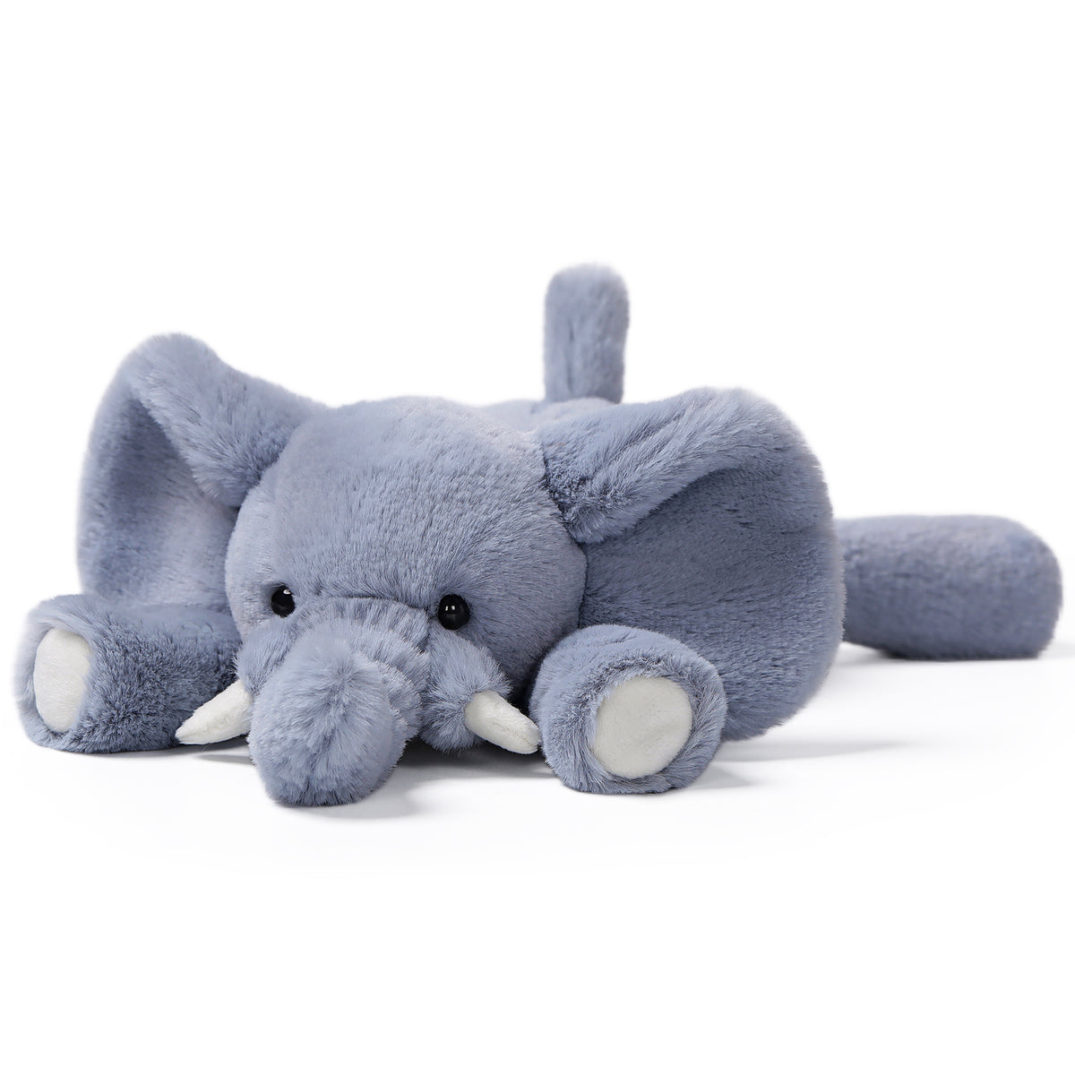 Lazy Series gray elephant plush toy, 7 inches, lying down with white tusks and ear accents