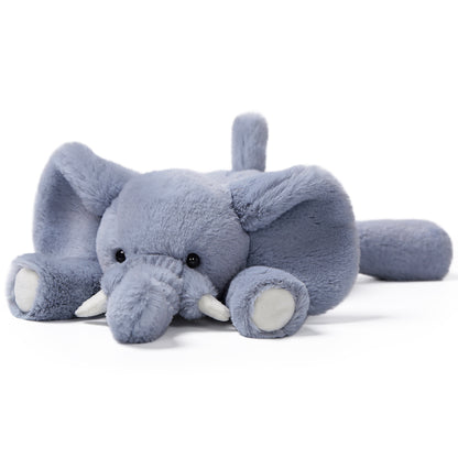 Lazy Series gray elephant plush toy, 7 inches, lying down with white tusks and ear accents