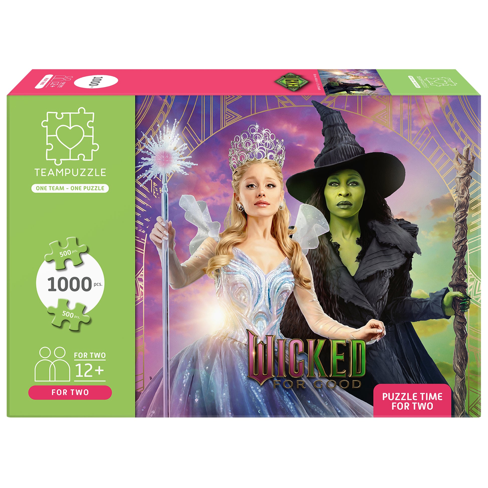 TEAMPUZZLE Wicked For Good 1000pc jigsaw puzzle for two players, featuring Glinda and Elphaba characters