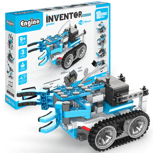 Engino Inventor Robotized Ginobot blue motorized robot building kit with tracks and programmable functions
