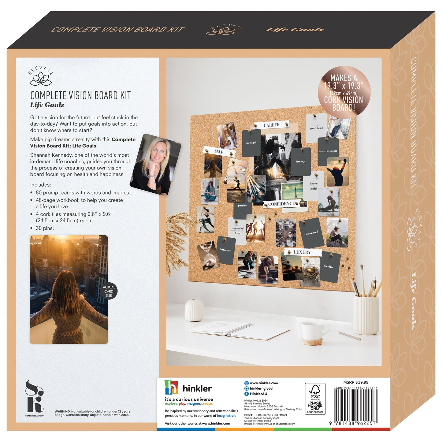 Elevate Vision Board Kit Life Goals with cork board, prompt cards, and workbook for goal setting