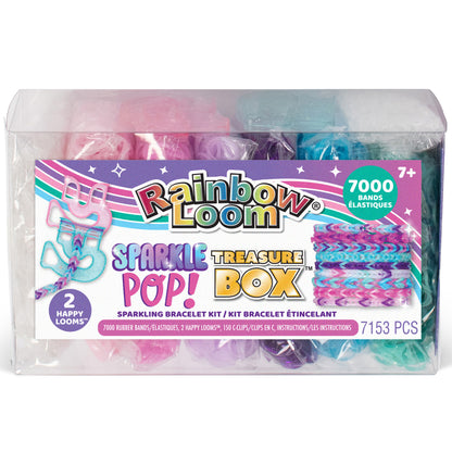 Rainbow Loom Sparkle Pop Treasure Box with 7000 colorful rubber bands and bracelet-making kit