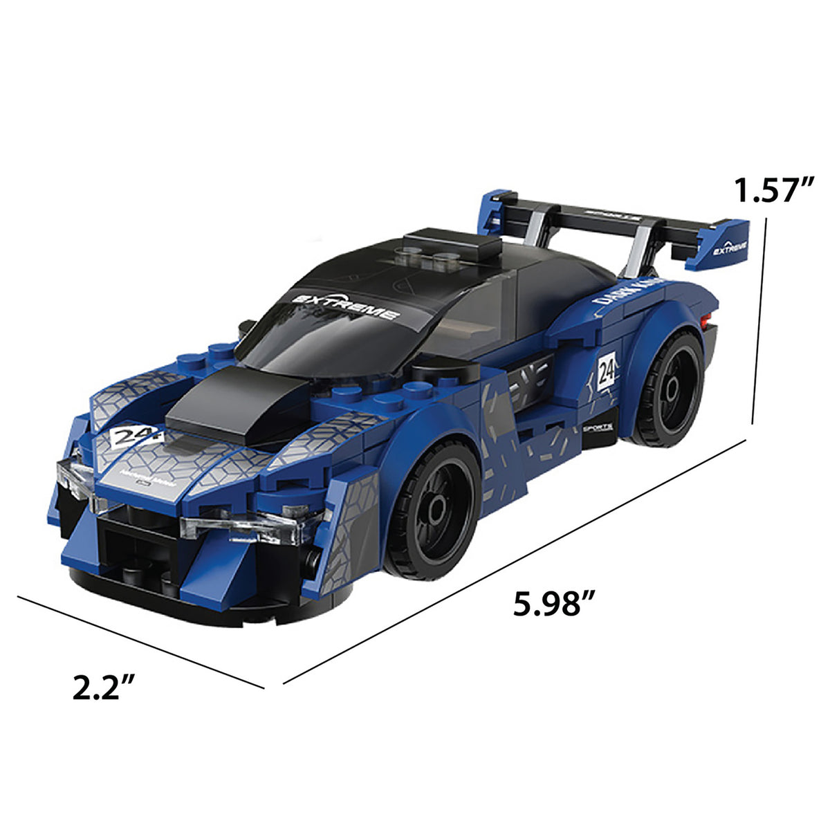CaDA Night Flash blue and black race car building set with rear spoiler and racing graphics