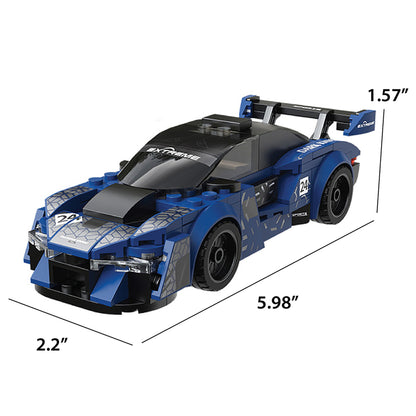 CaDA Night Flash blue and black race car building set with rear spoiler and racing graphics