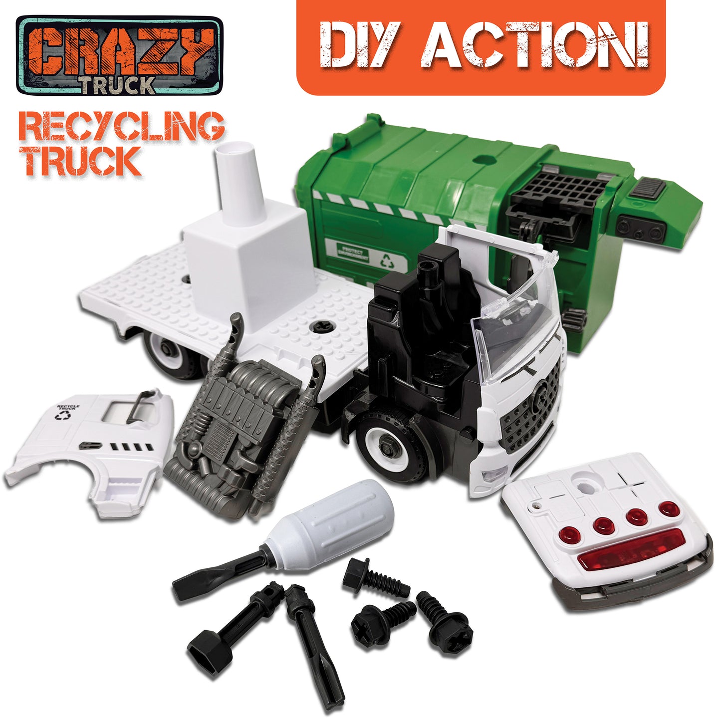 Crazy Truck City Recycler - 1:16 Scale Interactive Toy Recycling Truck