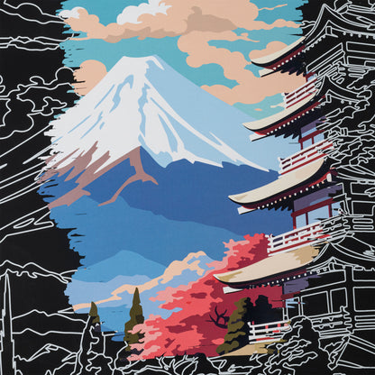 Scratch Art Paper Pad Global Iconic Views featuring Mount Fuji and Japanese temple illustration