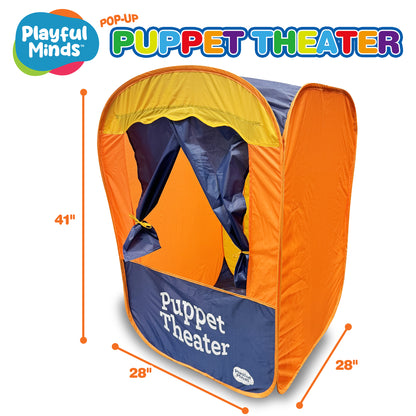 Playful Minds Pop-Up Puppet Theater Tent for Kids - Orange & Blue