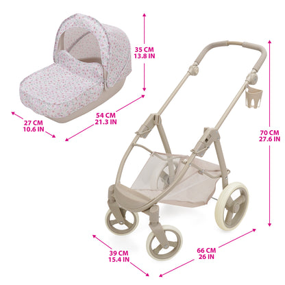 509 Crew Little Flora Bella 2-in-1 pink doll pram with convertible stroller and carrycot