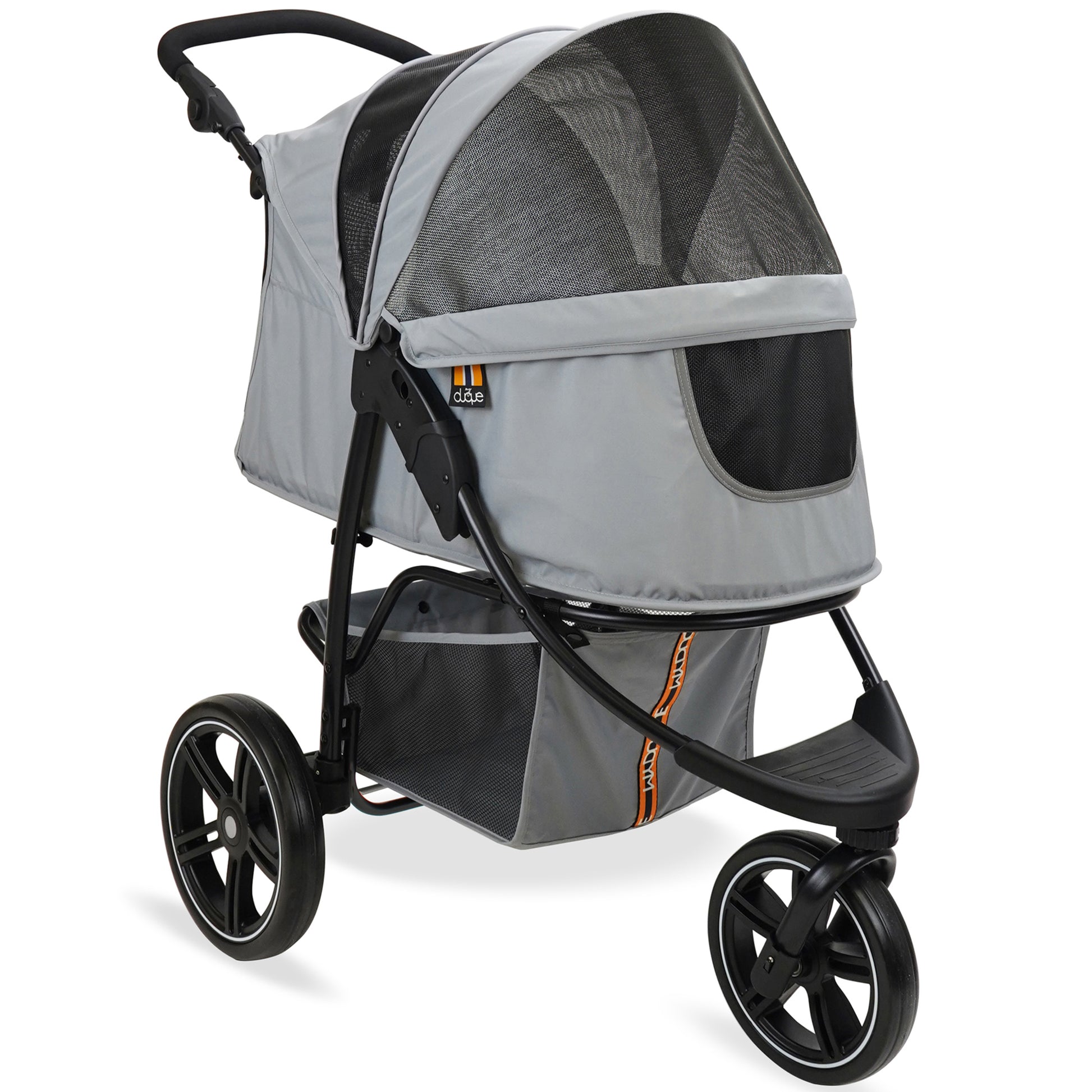 My Duque Cooper Pet 3-Wheeler Stroller in grey with mesh windows for pets up to 33lbs