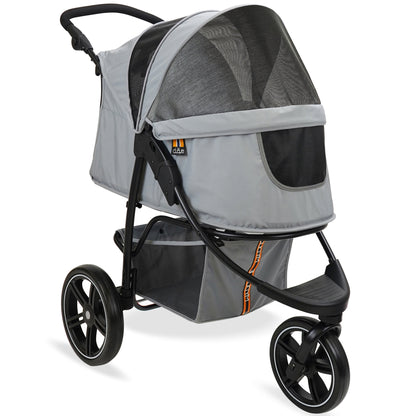 My Duque Cooper Pet 3-Wheeler Stroller in grey with mesh windows for pets up to 33lbs