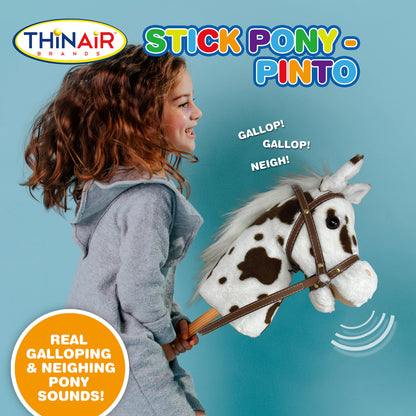 Playful Minds: Pinto Stick Pony - Ride-On Toy with Sounds, White & Brown