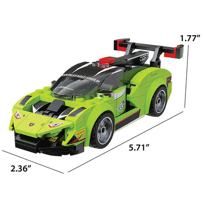 CaDA Velocity Hurricane lime green race car building set with black accents and red spoiler