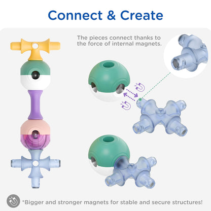 KUB Planet Magnetic Building Set with green and blue pieces showing internal magnets connecting together
