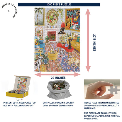 JOS 1000 Piece Puzzle - The Good Room with colorful illustrated scene, 20x27.5 inches
