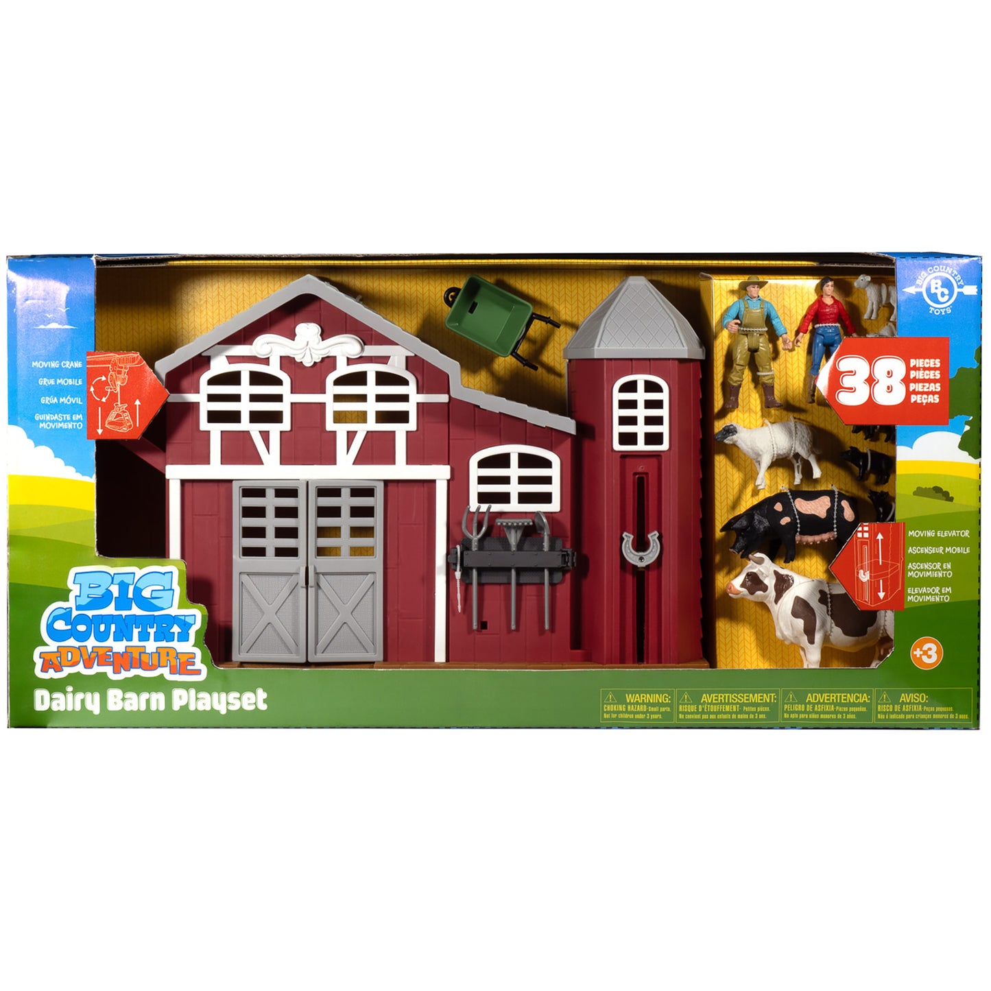 Big Country Adventure Dairy Barn Playset 38pc with red barn, silo, animals, and figures