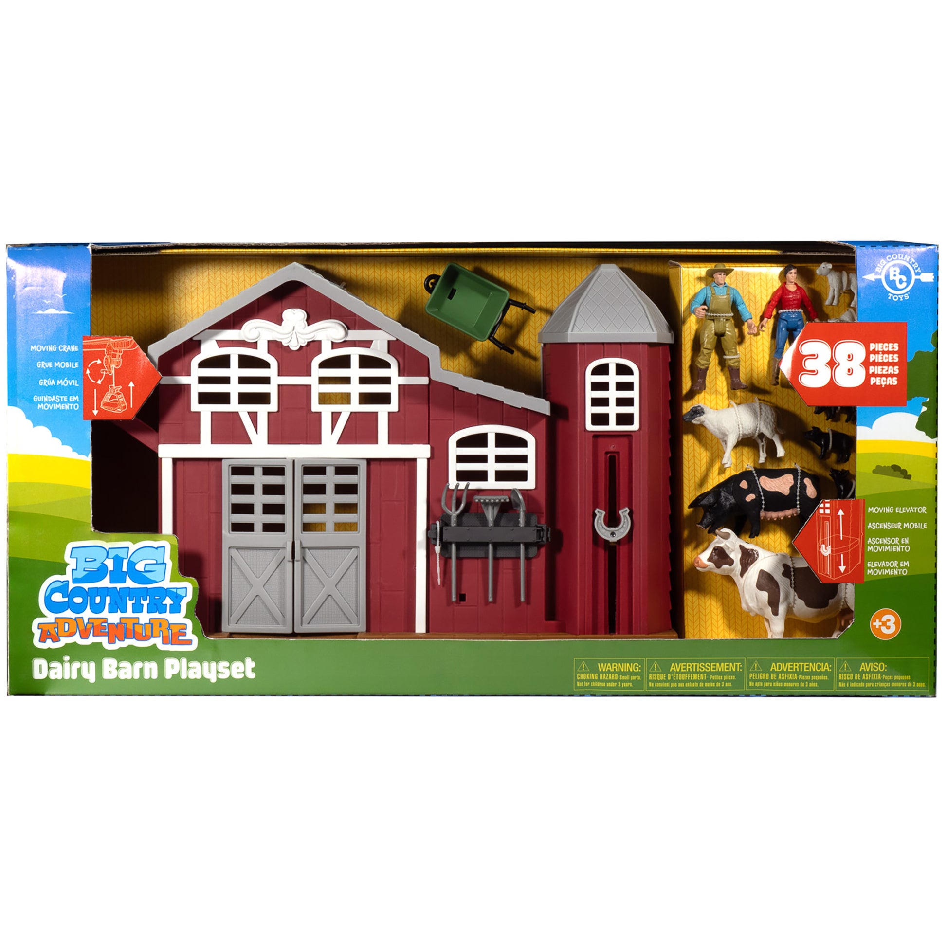 Big Country Adventure Dairy Barn Playset 38pc with red barn, silo, animals, and figures