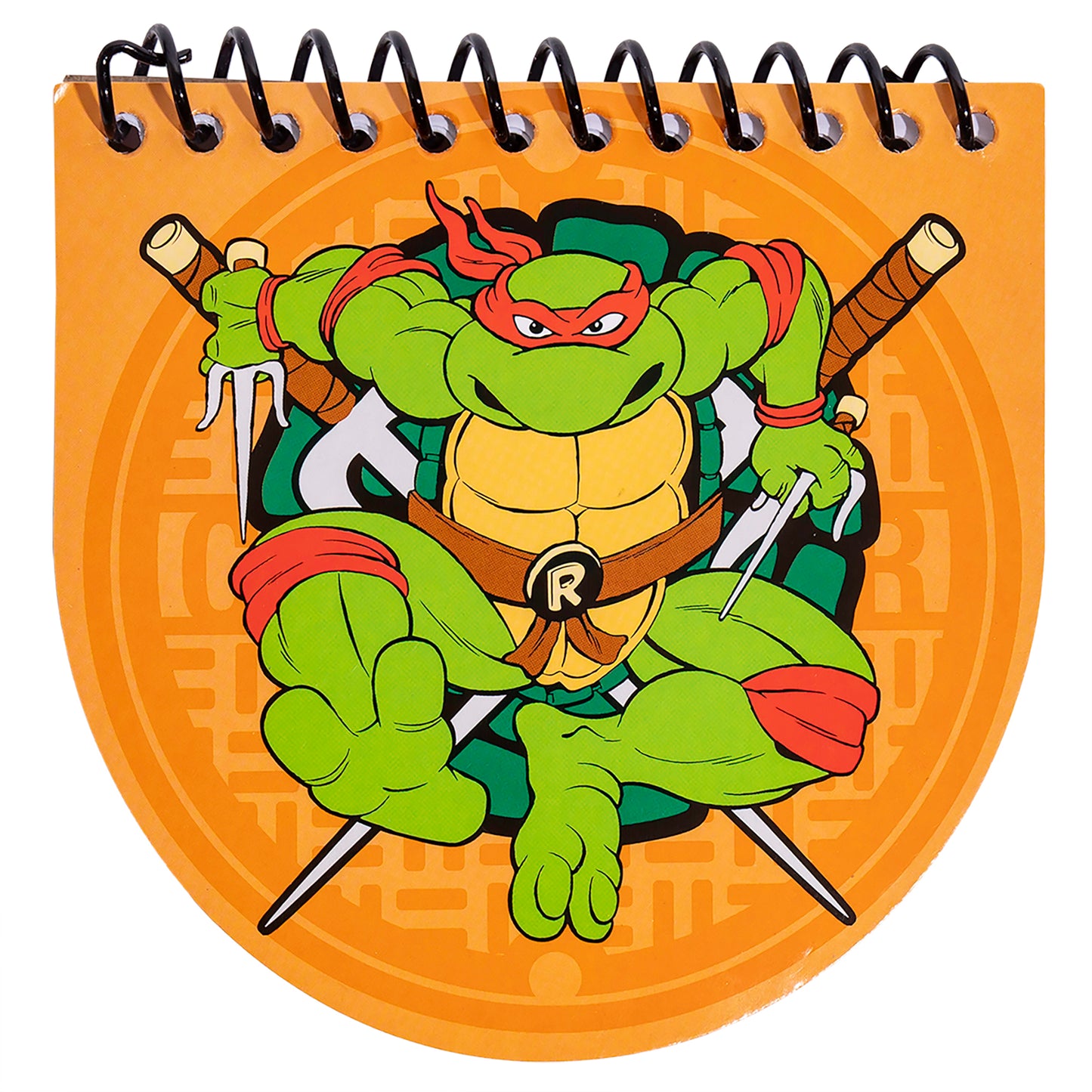 Stamp & Doodle TMNT spiral notebook with red mask ninja turtle character on orange cover