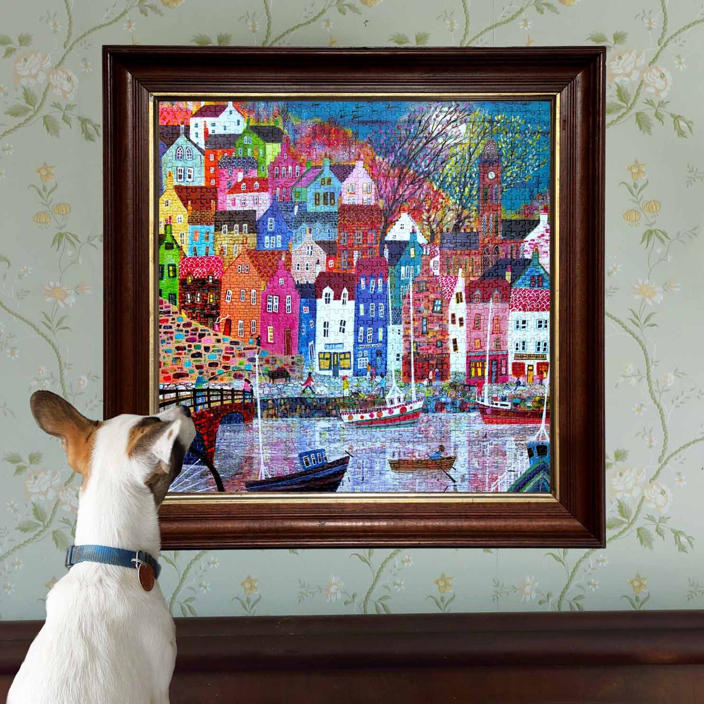 Piece&Love Scottish Isle 1000 pc puzzle featuring colorful harbor village with boats and houses