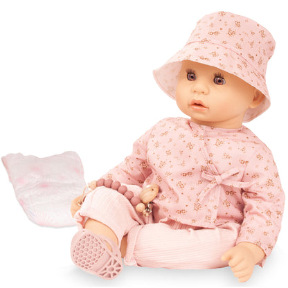 Gotz Cookie Flowers Millefleur 19 inch baby doll in pink floral outfit with hat