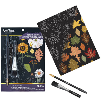 Scratch Art Paper Pad - Fall Foraging with dual tip stylus and brush tools