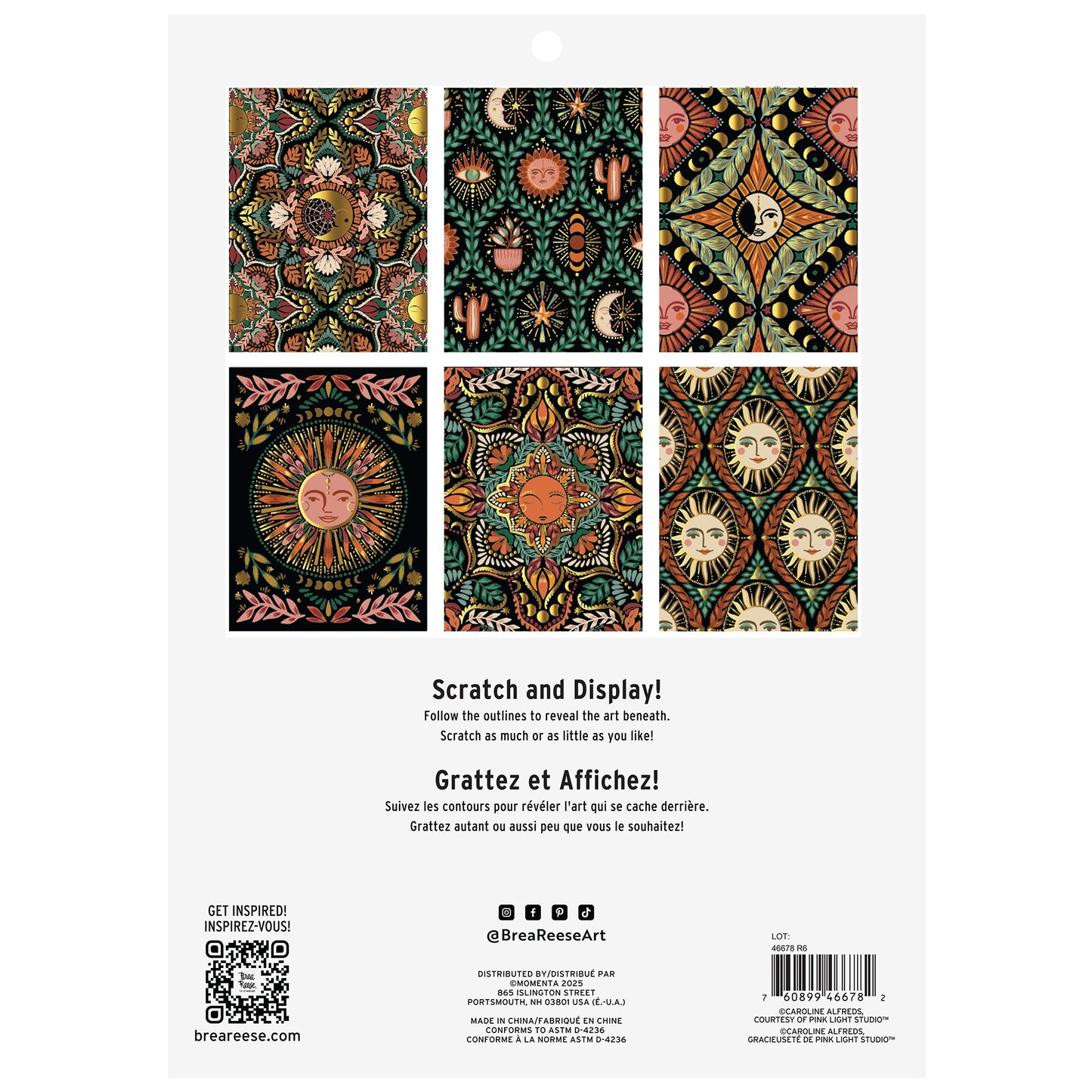 Scratch Art Paper Pad Moon & Sun with celestial patterns in multicolored designs