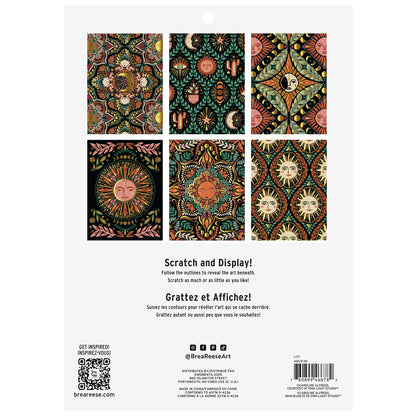 Scratch Art Paper Pad Moon & Sun with celestial patterns in multicolored designs