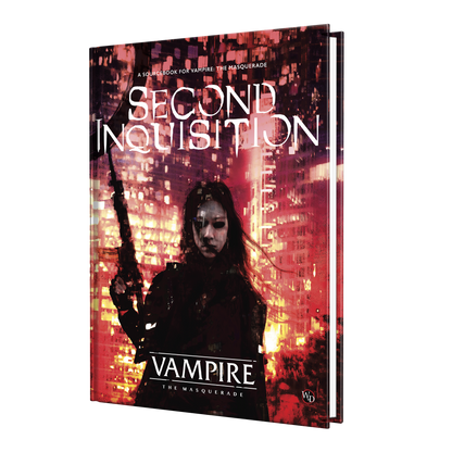 Vampire: The Masquerade Second Inquisition sourcebook with red cityscape cover and figure holding weapon
