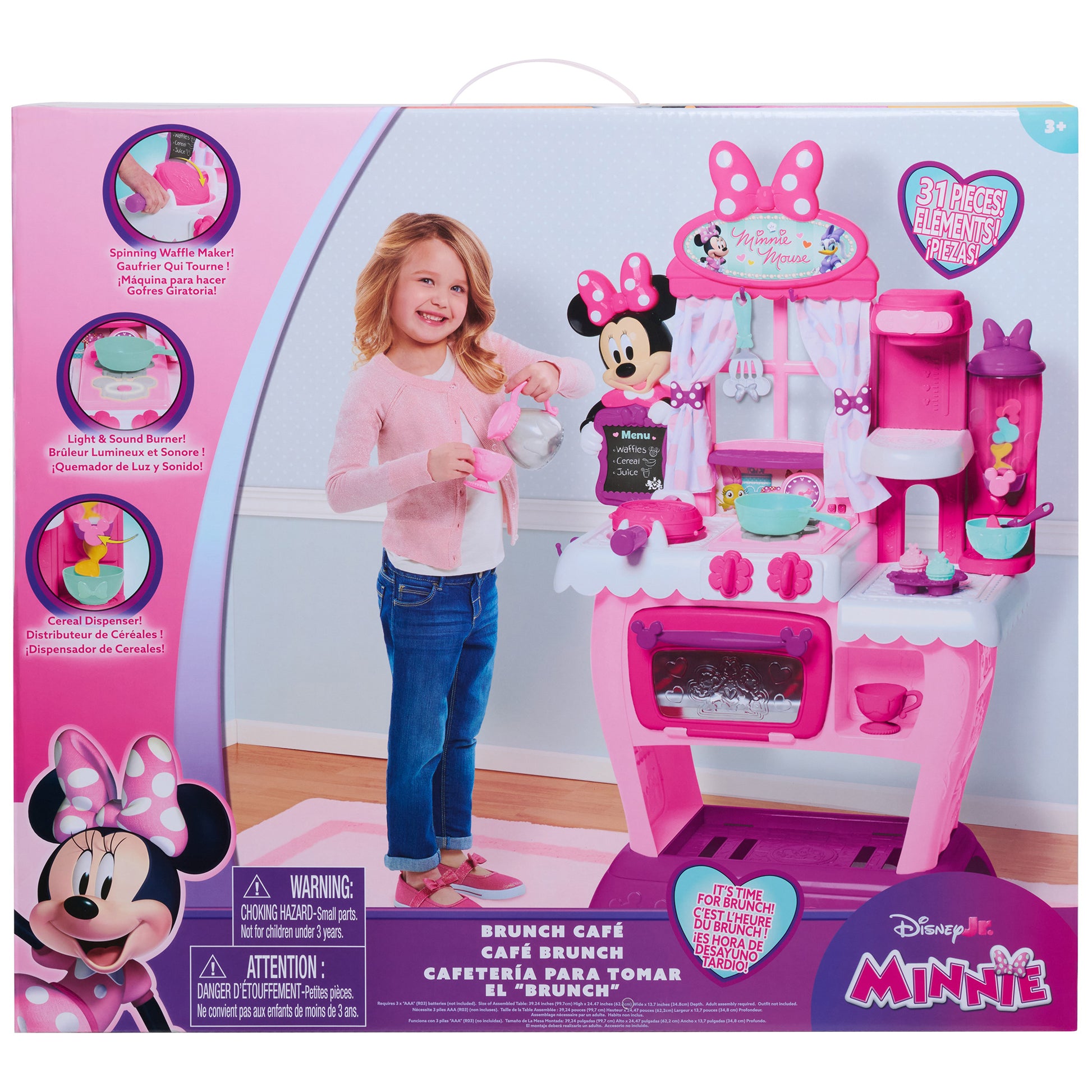 Disney Minnie Mouse Brunch Café pink kitchen playset with lights, sounds, and accessories